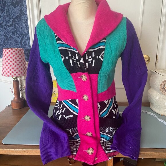 Preloved Cardigan; Reclaimed wool patchwork boho eco - Medium/Large - Picture 1 of 12
